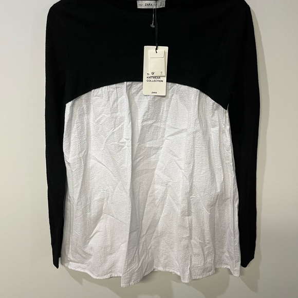 Zara Tops - ZARA Black & White Split Black Top NWT